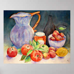 Poster Fruta de pintura por aquarela e vida calada de jug