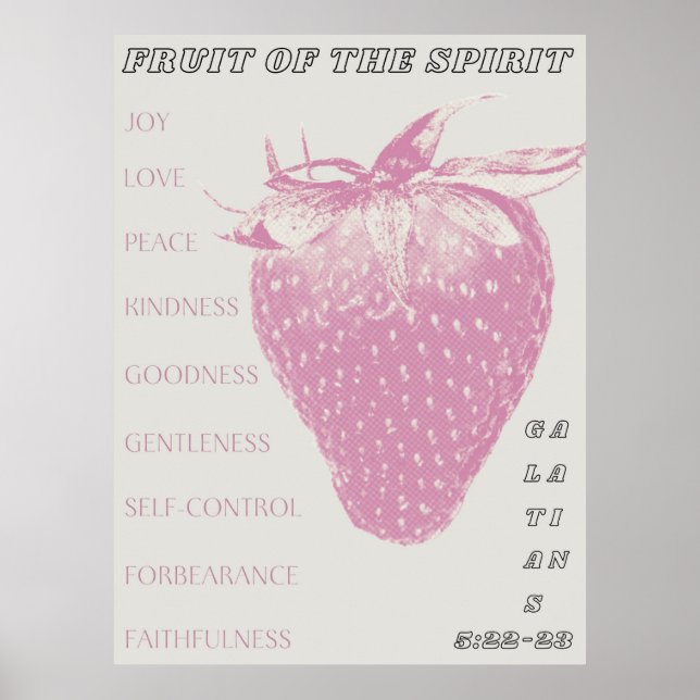 Poster Fruta do Espírito/Arte Pop / Morango / Rosa (Frente)