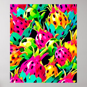 Poster Fruta Dragão Padrão Vibrante