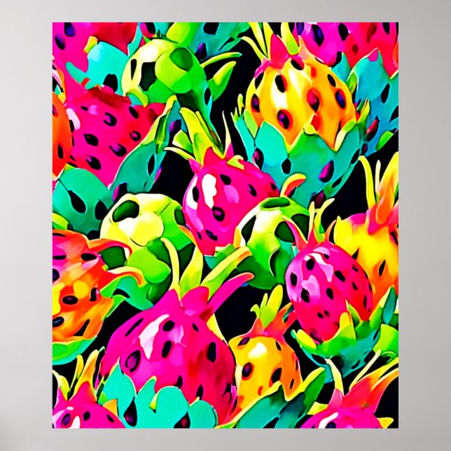 Poster Fruta Dragão Padrão Vibrante (Frente)