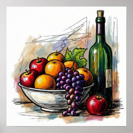 Poster Fruta e Vinho Ainda Vidas