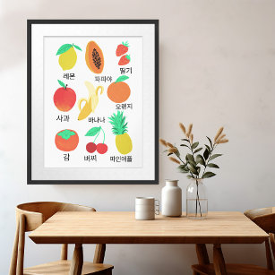 Poster Fruta Flash Cards Coreano Language Fruture