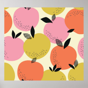 Poster Fruta Laranja, Padrão De Verão Invisível.