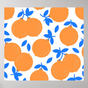 Poster Fruta Laranja: Padrão Infinito De Balança Azul.