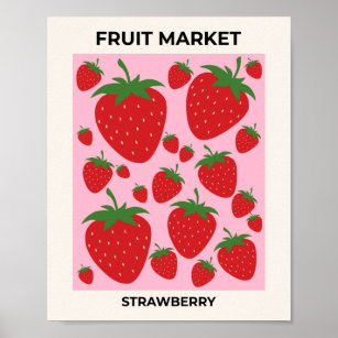 Poster Fruta Mercado de Morangos Rosa Comida