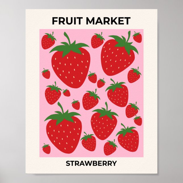 Poster Fruta Mercado de Morangos Rosa Comida (Frente)