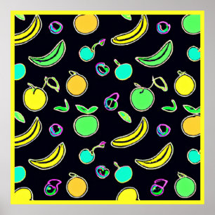 Poster Fruta Neon Expressivo Colorida