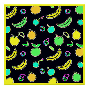 Póster Fruta Neon Expressivo Colorida