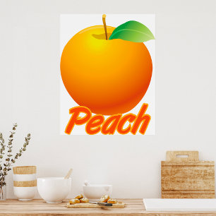Poster Fruta Pêssego Retro Laranja