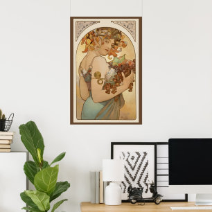 Poster Fruta por Alphonse Mucha, Arte Novo Vintage