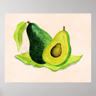 Poster Fruta Verde Avocado para o resto da vida em aquare