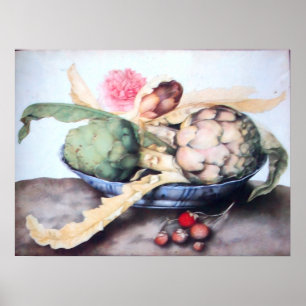 PÓSTER FRUTAS DA SEASON 4- ARTICHOKES, ROSA E STRAWBERRIE