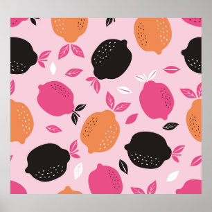 Poster Frutas de citrinos, padrão têxtil de safra.