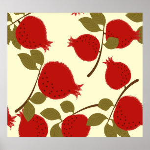 Poster Frutas de romã: Fundo Amarelo de desenho animado