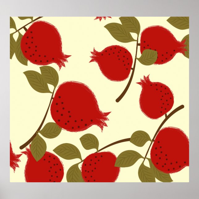 Poster Frutas de romã: Fundo Amarelo de desenho animado (Frente)