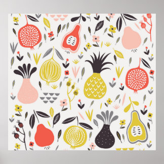 Poster Frutas, flores: padrão sem costura.