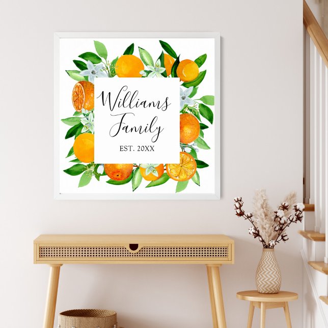 Poster Frutas laranja e Flores Floral botânico de verão (In situ)