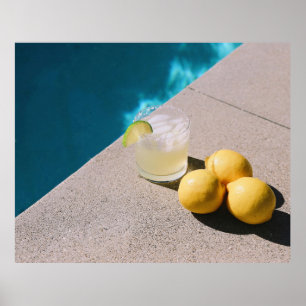 Poster Frutas redondas amarelas na mesa da cinza