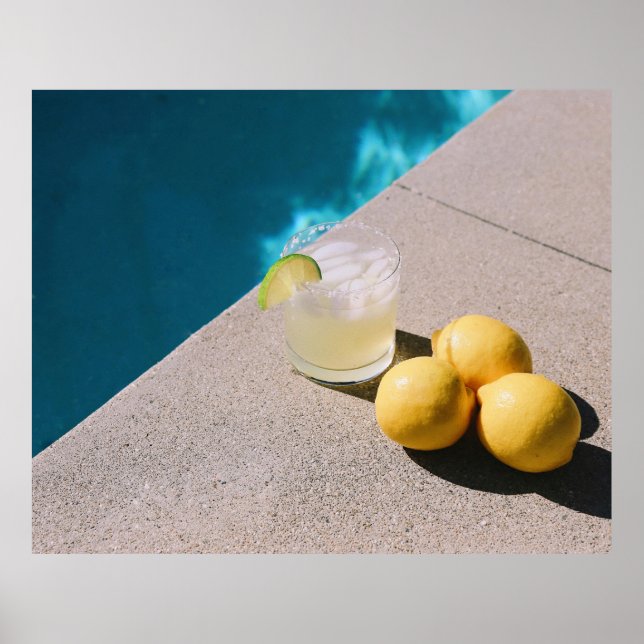 Poster Frutas redondas amarelas na mesa da cinza (Frente)