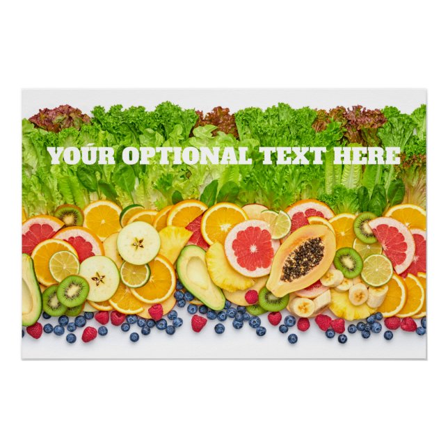 Póster Frutas Tropicais de Texto Personalizado (Frente)