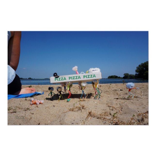 Póster Fubby's die op het strand een pizza stelen. (Frente)
