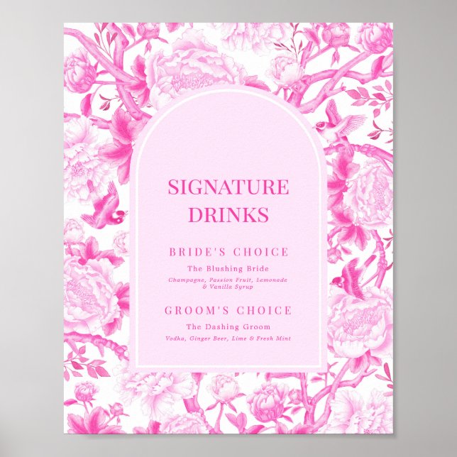 Poster Fuchsia Pink Chinoiserie Signature Bebidas (Frente)