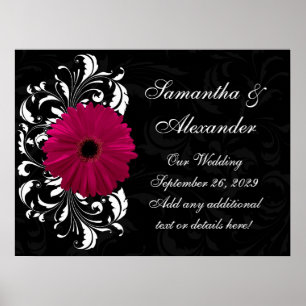 Póster Fuchsia Scroll Gerbera Daisy w/Black and White