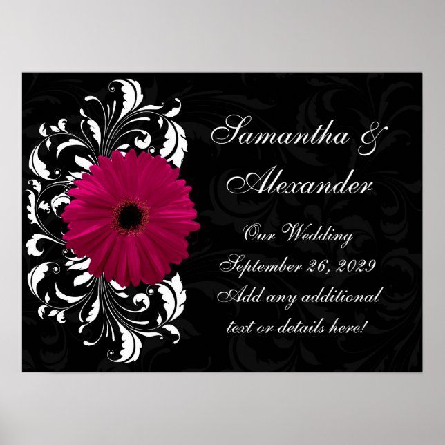 Póster Fuchsia Scroll Gerbera Daisy w/Black and White (Frente)