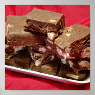 Poster Fudge de Marshmallow com Chocolate e Cereja num Pr