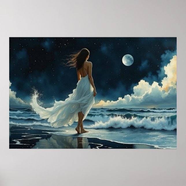 Poster Fuga à Beira-Mar sob a Lua | Arte Costeira (Frente)