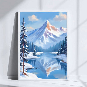 Poster Fuga da Montanha   Neve de Inverno Aquarela Nature
