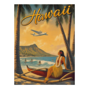 Póster Fuga do Paraíso Vintage Havaiano da Garota Hula Al