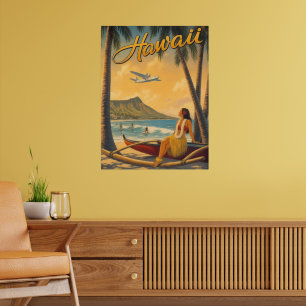 Poster Fuga do Paraíso Vintage Havaiano da Garota Hula Al
