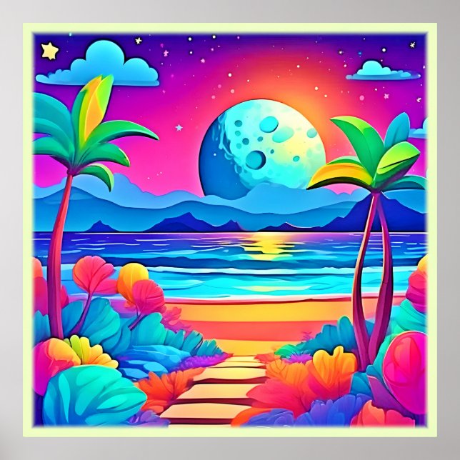 Poster Fuga Noturna Tropical Vibrante (Frente)