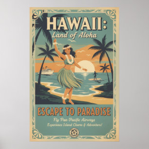 Poster Fuga para o Paraíso Terrestre Havaiano Vintage