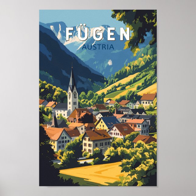 Poster Fugen Austria Illustration Viagem Art Vintage (Frente)