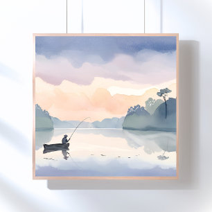 Poster Fui Pescar   Aquarela Tranquila do Lago Airy