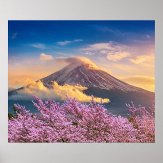 Poster Fuji Mountain and Cherry Blossoms na Primavera do