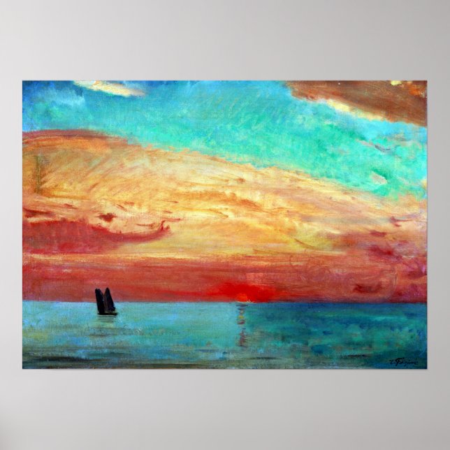 Poster Fujishima Takeji Sunrise sobre o Mar Oriental (Frente)