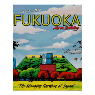 Póster Fukuoka Japão edifício Acros viagem 