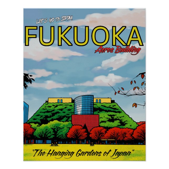 Póster Fukuoka Japão edifício Acros viagem  (Frente)