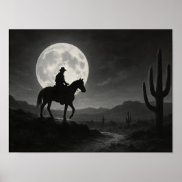 Poster Full Moon Desert Print - Silver Night Western