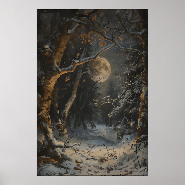Poster Full Moon Winter Dark Forest Art Print Dark (Frente)
