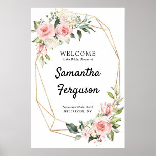 Poster Fully editable blush pink floral gold welcome sign