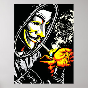 Poster Fumante de Máscara Cápuz Misteriosa Pop Art