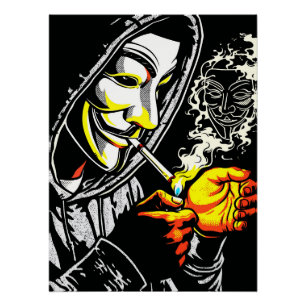 Póster Fumante de Máscara Capuza Misteriosa Pop Art