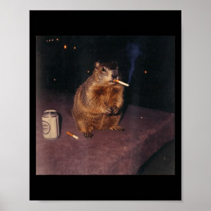 Poster Fumante Engraçado de Marmota Cigarro Gen Z Meme Re