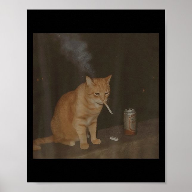 Poster Fumar Feliz Cigarro Gatinho Engraçado Fumar Meme B (Frente)