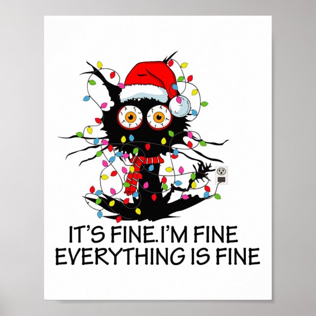 Poster Fun Black Cat It's Fine I'm Fine Everything Is Fin (Frente)
