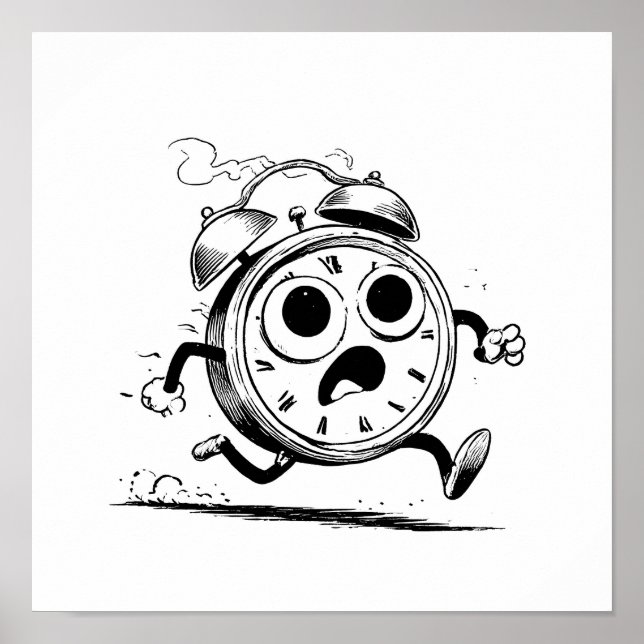Poster Fun Cartoon Coloring Page: Ablaze Clock Sketch (Frente)